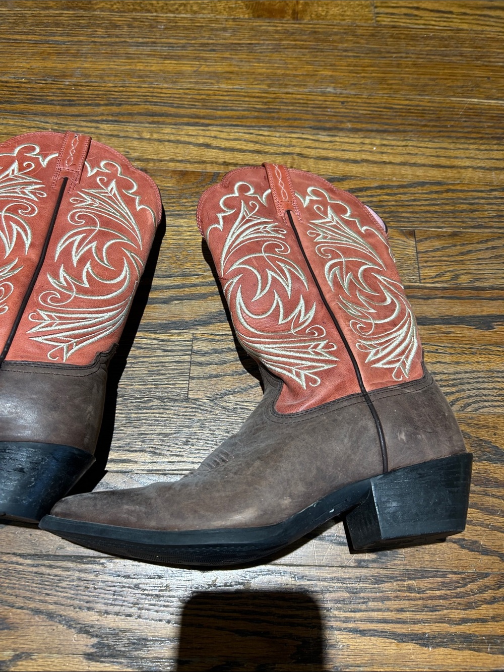 Ariat Brown Foot with Red Embroidered Shaft Western Heeled Boots - Picture 5 of 12
